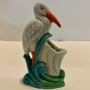 Vintage small heron / crane vase figurine